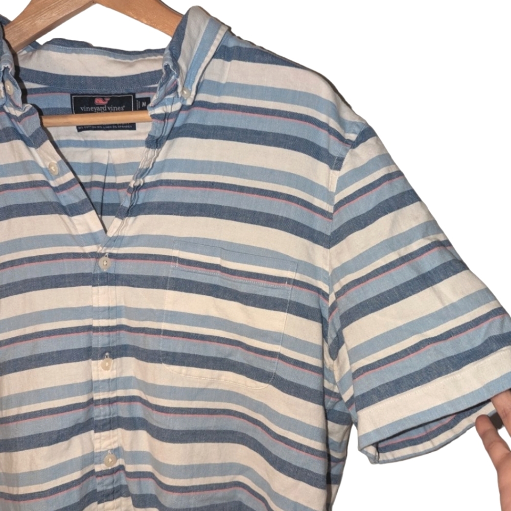 Vineyard Vines Slim Fit Murray Cotton Linen Button Down Casual Shirt Blue Pink - Picture 2 of 8